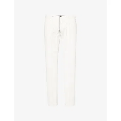 Eleventy Mens White Drawstring Tapered-leg Cotton-blend Trousers