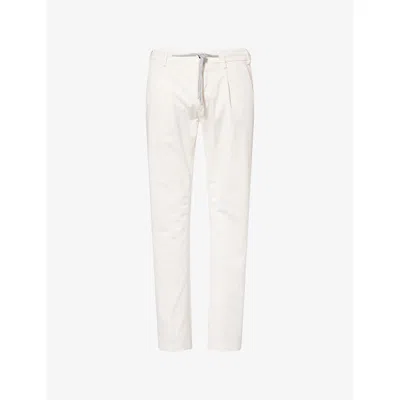 Eleventy Mens White Drawstring Tapered-leg Stretch-cotton Trousers