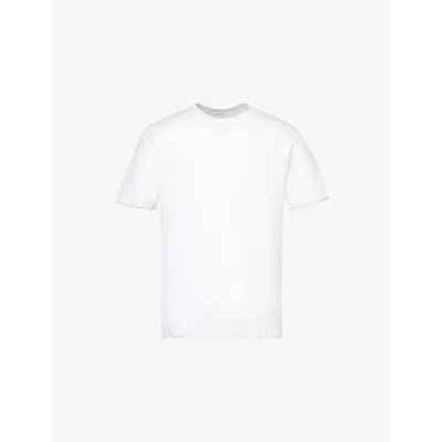 Eleventy Mens  Stripe-trim Regular-fit Cotton T-shirt In White, Grey, Sand
