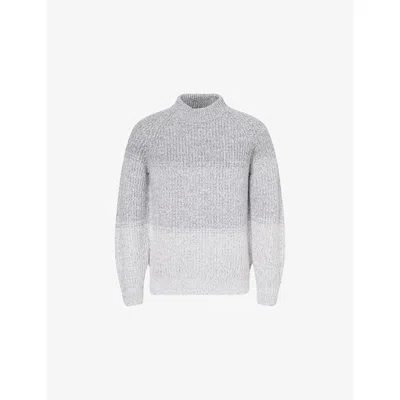 Eleventy Mens White, Melange Lt Gray Mock-neck Long-sleeve Wool Knitted Jumper