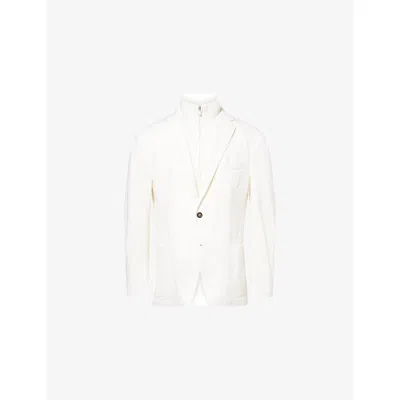 Eleventy Mens White Notched-lapel Long-sleeves Cotton-cashmere Blend Jacket