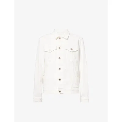 Eleventy Mens White Regular-fit Spread-collar Stretch-denim Jacket