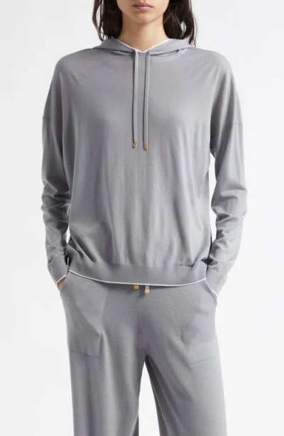 Eleventy Merino Wool Hoodie In Dust And White