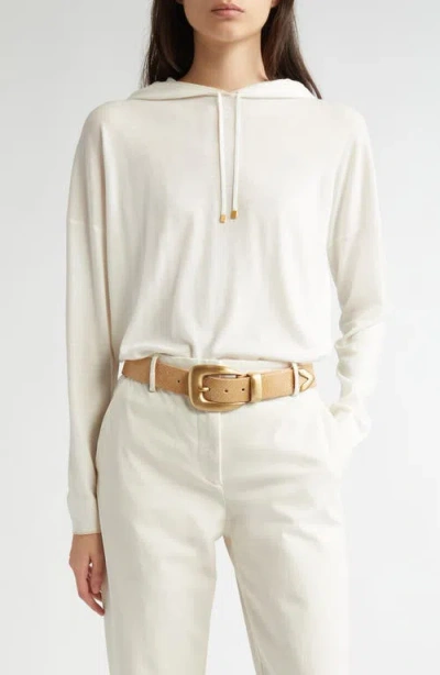 Eleventy Merino Wool Hoodie In White And Beige