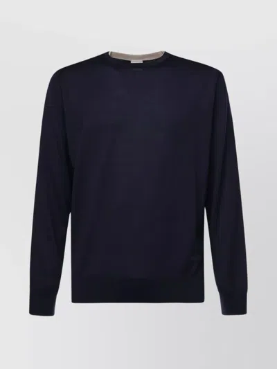Eleventy Merino Wool Silk Crew Neck Jumper In Blue