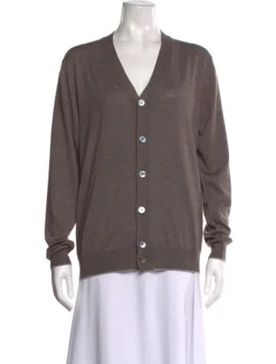 Pre-owned Eleventy Merino Wool V-neck Sweater In Gray