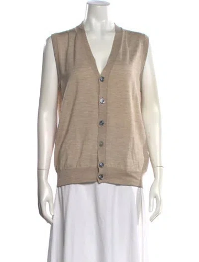 Pre-owned Eleventy Merino Wool V-neck Sweater In Neutral