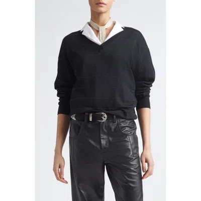 Eleventy Metallic Stripe Wool V-neck Sweater In Black