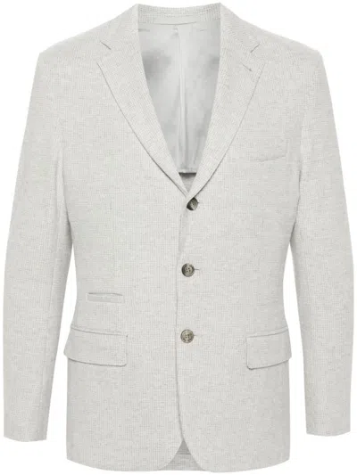 Eleventy Mens Green Checked Single-breasted Linen And Wool-blend Jacket