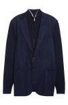 Eleventy Mixed Media Wool Blazer With Removable Bib In Blue