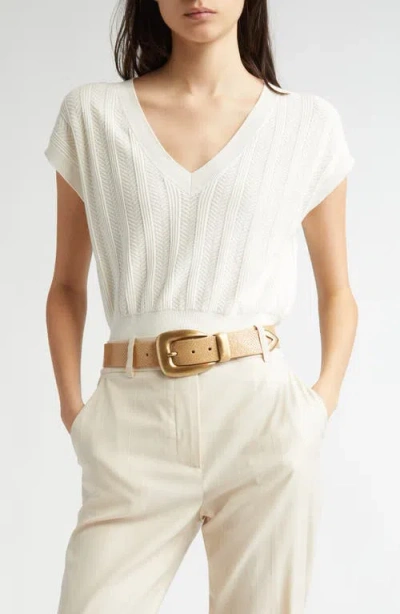 Eleventy Mixed Stitch V-neck Crop Sweater Vest In Ivory