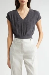 Eleventy Mixed Stitch V-neck Crop Sweater Vest In Smoke Melange Grey