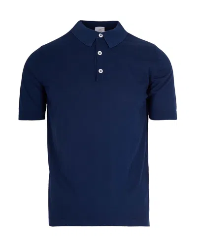 Eleventy Mens Blue Iconic Garment-dyed Cotton Polo Shirt