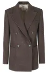 Eleventy Moro Double-breasted Peak Lapel Patch Pockets Wool Blazer In Brown