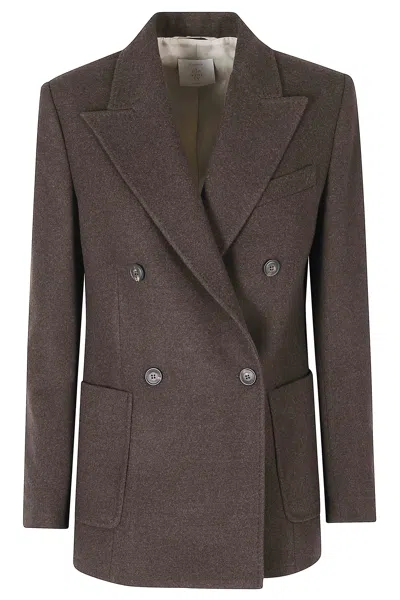 Eleventy Moro Double-breasted Peak Lapel Patch Pockets Wool Blazer In Brown
