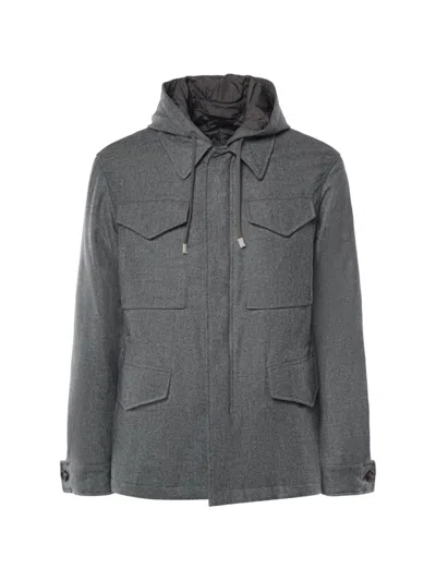 Eleventy Multi-pocket Hooded Jacket In Gray
