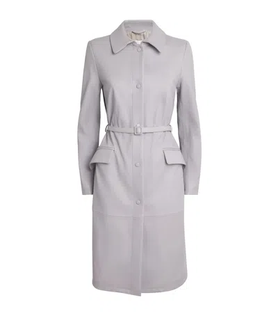 Eleventy Nappa Leather Trench Coat In Blue