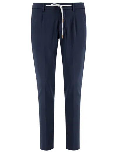 ELEVENTY NAVY BLUE COTTON BLEND CHINO TROUSERS
