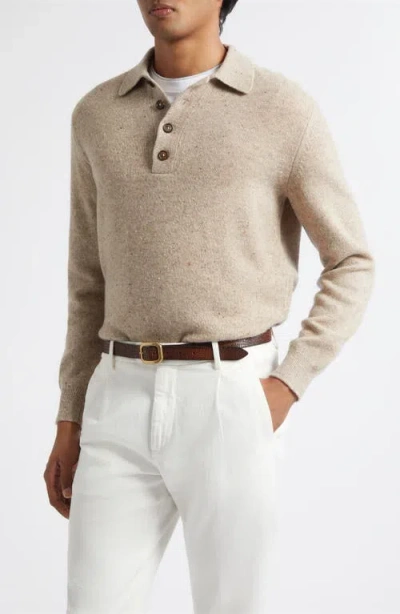 Eleventy Nepped Wool Polo Sweater In Neutral