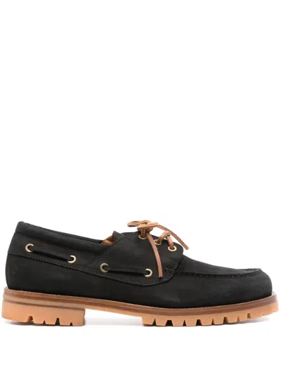 Eleventy Nubuck Boat Shoes In Black