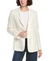 Eleventy One Button Destructured Wool & Linen-blend Jacket In White