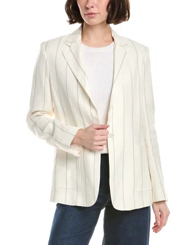 Eleventy One Button Destructured Wool & Linen-blend Jacket In White