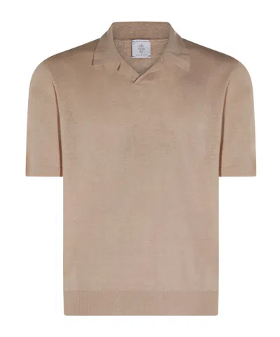 Eleventy Open Collar Fine Knit Polo Shirt In Brown