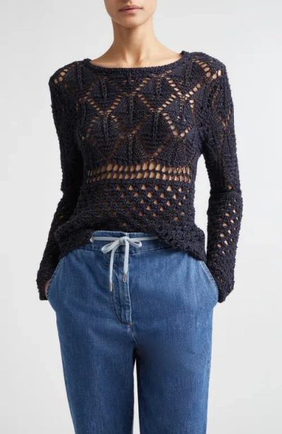 Eleventy Open Double Stitch Linen & Silk Sweater In Black