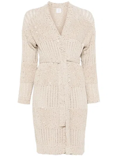 Eleventy Open-knit Cardigan In Nude