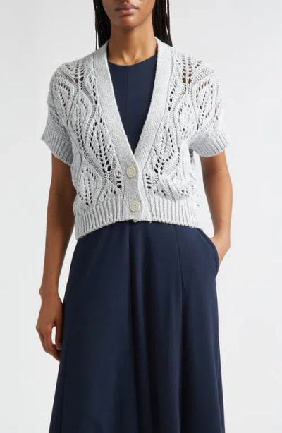 Eleventy Open Knit Linen Blend Cardigan In White