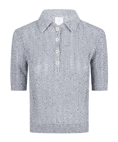 Eleventy Open Knit Polo Knitted Top In Gray