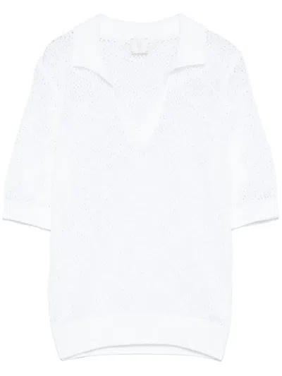 Eleventy Open-knit Polo Top In White