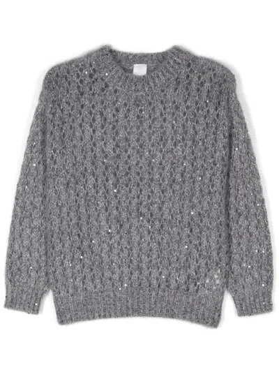 Eleventy Open-knit Sweater In Grey