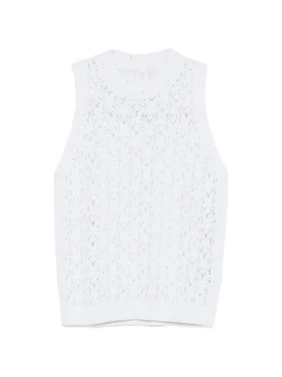 Eleventy Open Knit Sweater In White