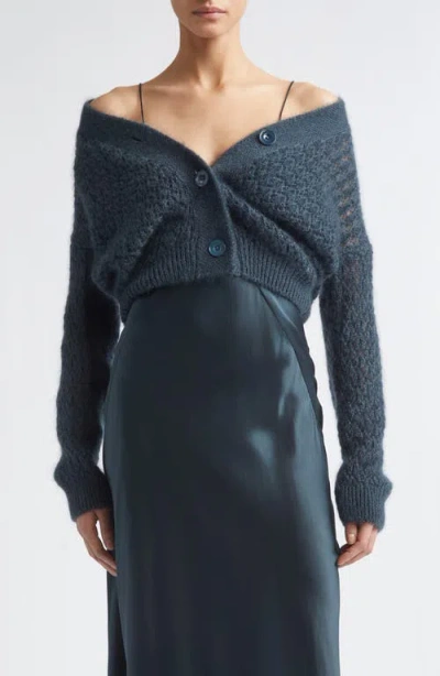 Eleventy Open Stitch Merino Wool & Silk Cardigan In Blue