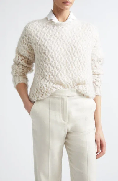 Eleventy Open Stitch Mohair & Silk Sweater In White