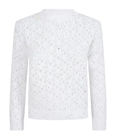 Eleventy Open-knit Embellished Knitted Jumper In White
