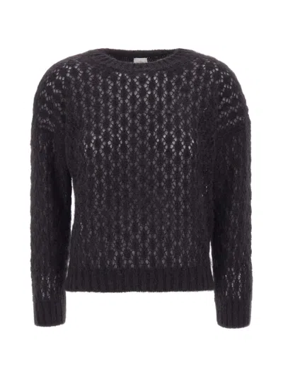 Eleventy Open-knit Sweater In Black