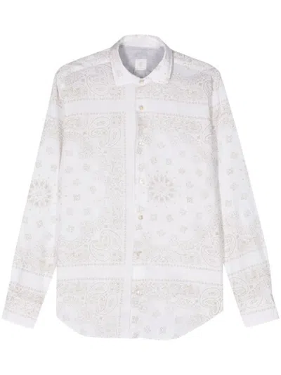 Eleventy Paisley-print Button-up Shirt In White