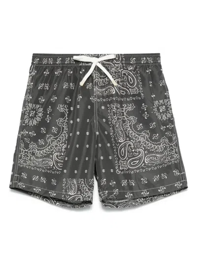 Eleventy Paisley-print Swim Shorts In Black