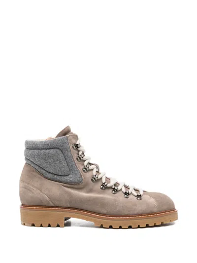 Eleventy Panelled Lace-up Boots In Gray