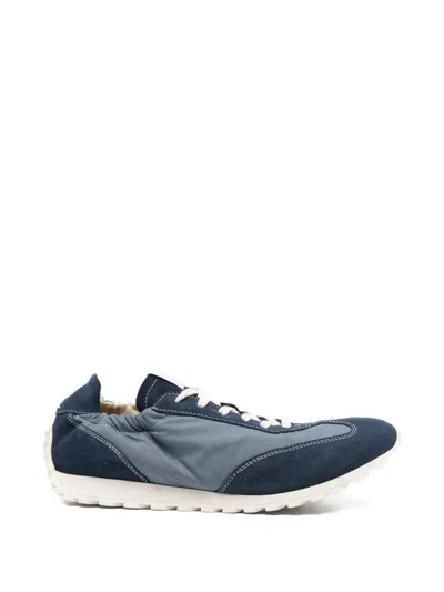 Eleventy Panelled Suede-trimmed Sneakers In Blue