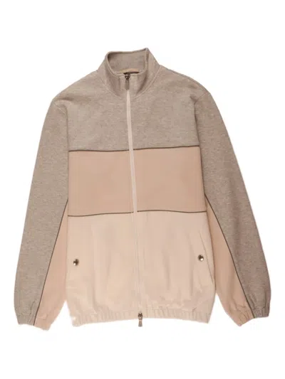 Eleventy Panelled Zip Sweater In Neutral