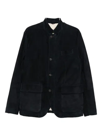 Eleventy Patch Pocket Suede Jacket In Blue