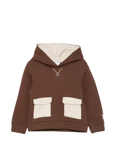 Eleventy Kids' Patch-pocket Hoodie In Brown