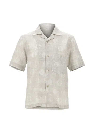 Eleventy Floral Jacquard Short-sleeve Shirt In Neutral