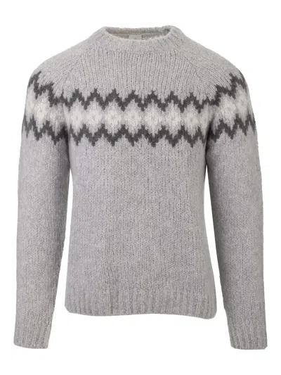 Eleventy Patterned-jacquard Sweater In Gray