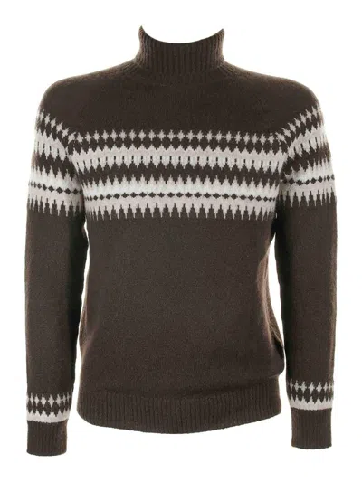 Eleventy Patterned Turtleneck In Silk Cashmere In White