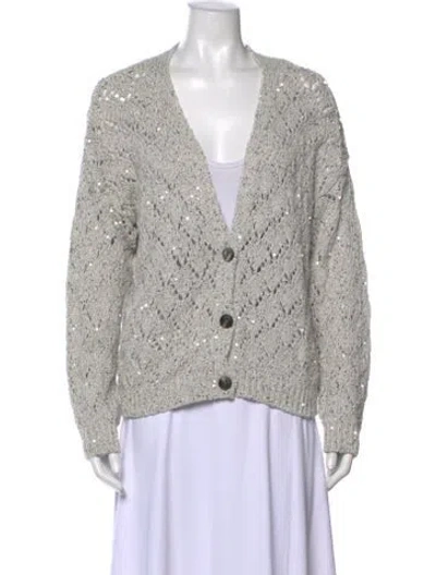 Pre-owned Eleventy Patterned V-neck Sweater In Gray