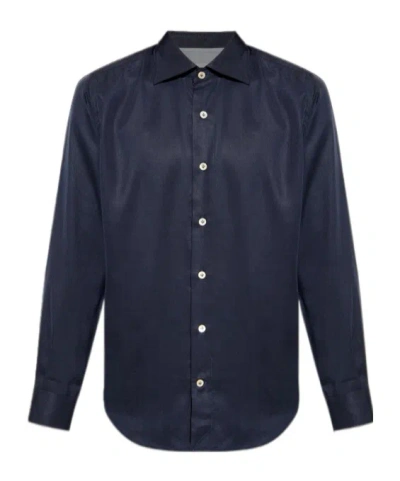 Eleventy Peak Collar Long Sleeve Shirt In Black